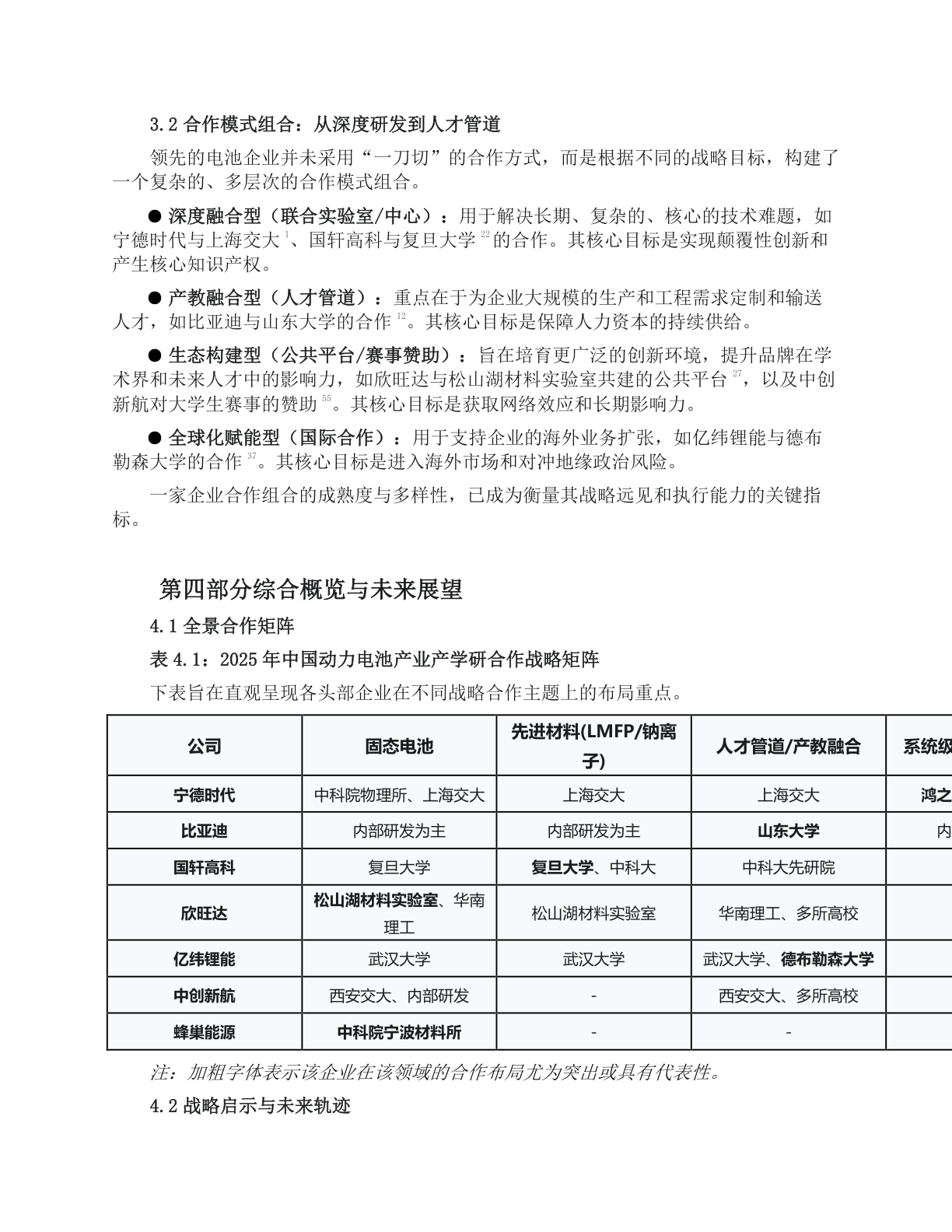 全景合作矩阵表格：7 家企业 × 合作高校 × 研发方向